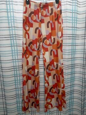 Retro-Inspired Wide Leg Pants in Multi-Color Geometric Print